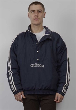 VINTAGE 80'S ADIDAS NAVY PULLOVER PADDED JACKET