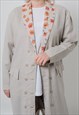 VINTAGE 80S PROLONGED LIGHT LINEN JACKET WITH FLORAL COLLAR