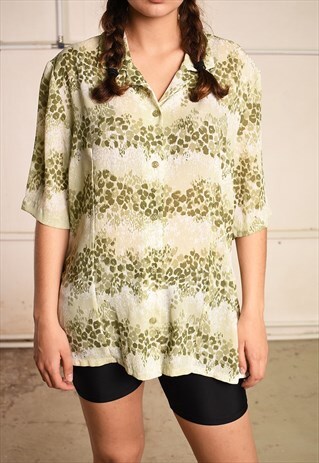 90'S RETRO MONOCHROME OVERSIZED FLORAL SHIRT BLOUSE TOP