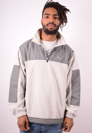 KAPPA MENS VINTAGE FLEECE JUMPER LARGE GREY 90S