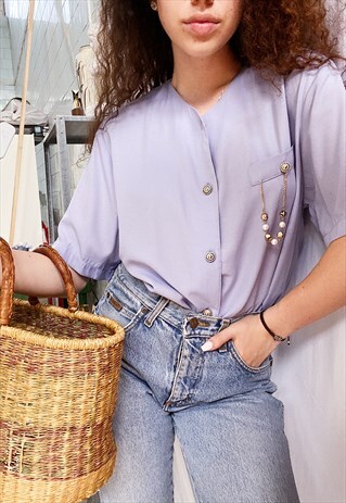 VINTAGE 80S LUXE LILAC PASTEL MINIMALIST BOHEME BLOUSE TOP