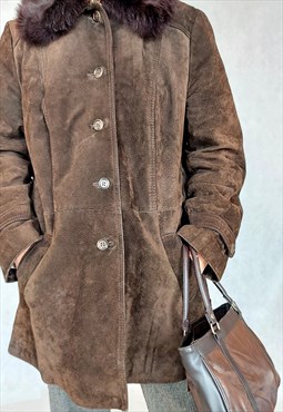 Vintage Chocolate Brown Suede Coat, Large Size Coat, 80s 