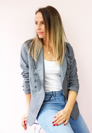 GREY LONGLINE BUTTON DETAIL COAT JACKET BLAZER