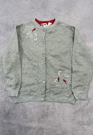 VINTAGE CARDIGAN EMBROIDERED BIRDS PATTERNED SWEATER