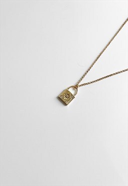 Women's 18" Diamond Padlock Pendant Necklace Chain - Gold
