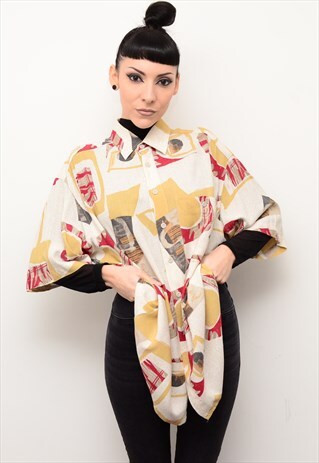 VINTAGE 90'S ABSTRACT INDIE PATTERNED OVERSIZED SHIRT