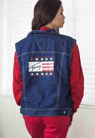 VINTAGE TOMMY HILFIGER DENIM VEST LOGO 90S X 20.3