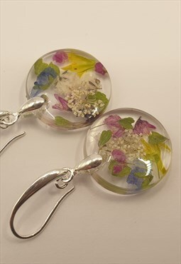 Handmade dried flower round 20 mm dangle earring