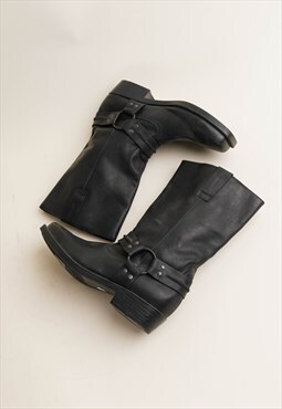 Vintage 90s Western Black Leather Long Boots Men EU41