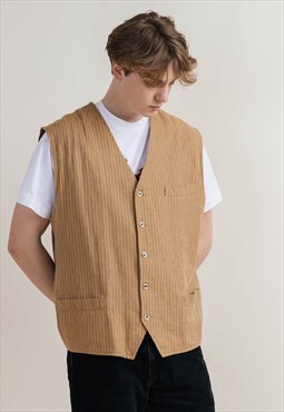 Vintage 70s Boho Angelo Litrico Linen&Cotton Brown Vest L