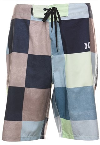 VINTAGE MULTI-COLOUR 1990S CHECKED PATCHWORK STYLE SHORTS -