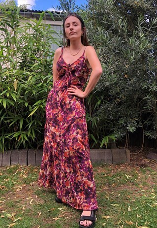 VINTAGE 90S Y2K PETITE PURPLE/ORANGE PATTERNED MAXI DRESS