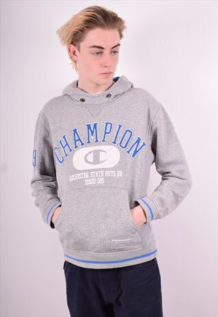 CHAMPION MENS VINTAGE HOODIE JUMPER MEDIUM GREY 90'S