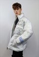TRANSPARENT PUFFER JACKET SEE-THROUGH PADDED BOMBER IN WHITE