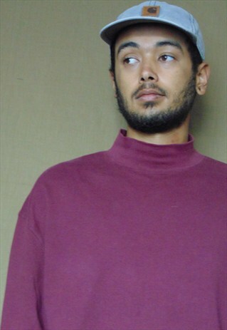 90S MINIMALIST SPORTSWEAR BURGUNDY MOCK TURTLE NECK LARGE