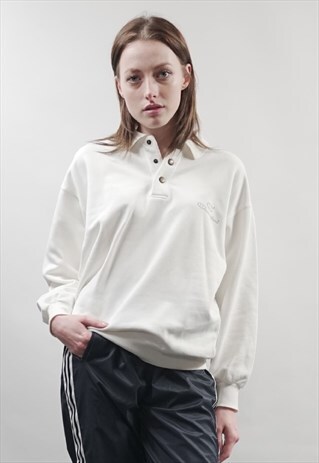 VINTAGE 80'S CHAMPION WHITE POLO SWEATER