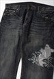 VINTAGE JAPANESE EMBROIDERED KOI DENIM JEANS IN BLUE