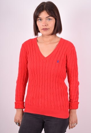 RALPH LAUREN WOMENS VINTAGE JUMPER SWEATER MEDIUM RED 90S