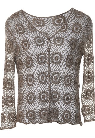 VINTAGE CROCHET LIGHT BROWN CARDIGAN - M