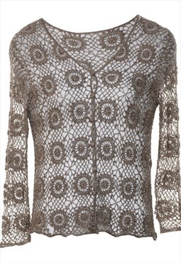 Vintage Crochet Light Brown Cardigan - M