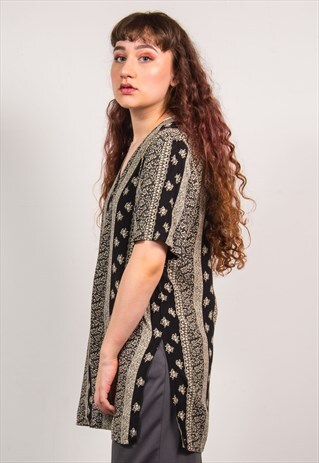 VINTAGE 90'S BLACK BATIK BLOUSE SHIRT