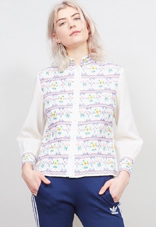 VINTAGE 70'S FLORAL EMBROIDERED PEASANT BLOUSE