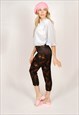 FLORAL EMBROIDERED TROUSERS (24) VINTAGE 90S BLACK PANT GOTH