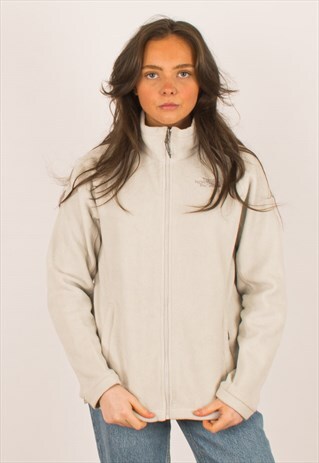 VINTAGE WHITE NORTH FACE FULL ZIP FLEECE LARGE 10
