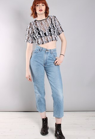 VINTAGE 90S BLUE HIGH WAISTED CROPPED MOM JEANS