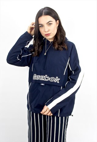 90'S RETRO NAVY & WHITE PULLOVER HOODED JACKET