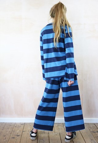 BLUE ON BLUE STRIPED CROP PANTS & JUMPER CO-ORDINATES
