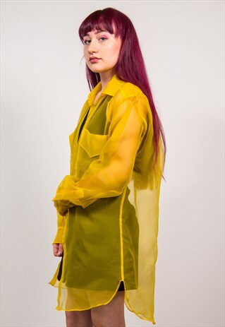 VINTAGE 90'S NEON YELLOW SHEER OVERSIZED SHIRT