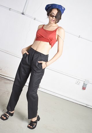 VINTAGE 80S HIGHWAISTED TAPERED CLASSY TROUSERS IN GREY