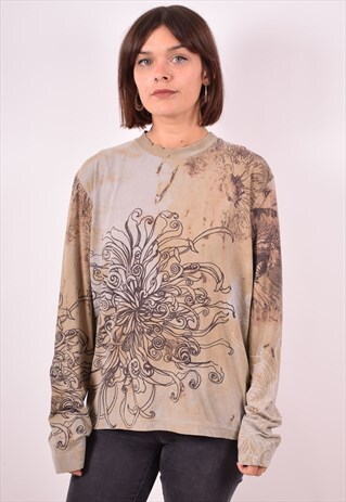 JUST CAVALLI WOMENS VINTAGE TOP LONG SLEEVE LARGE MULTI 90S