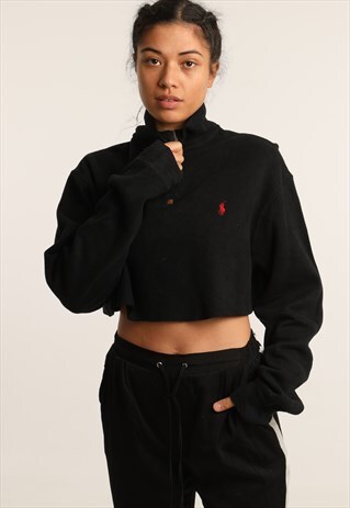 VINTAGE RALPH LAUREN EMBROIDERED 1/4 ZIP CROPPED SWEATSHIRT