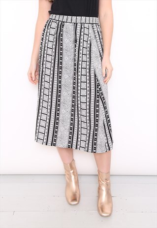 VINTAGE 80S MONOCHROME PRINT MIDI SKIRT