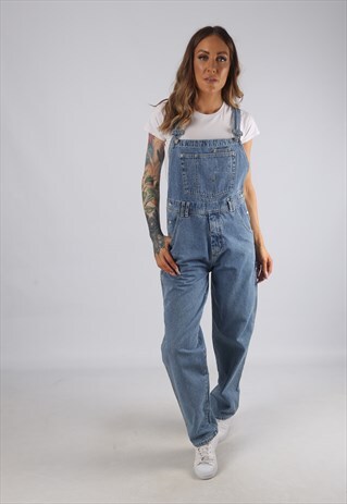 VINTAGE DENIM DUNGAREES WIDE TAPERED LEG UK 10 SMALL (RBO)