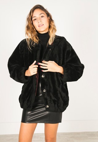 VINTAGE 80S FAUX FUR COAT / R0100