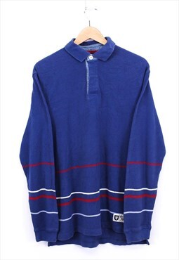 Vintage Rugby Top Blue Red White Long Sleeve Striped Retro 