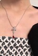 RED STONE CROSS XMAS GIFT SILVER Y2K NECKLACE
