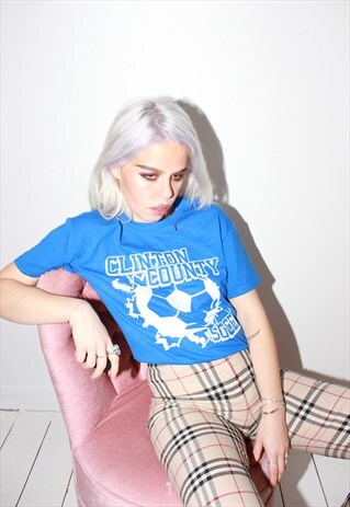 VINTAGE 90S/Y2K BLUE SOCCER T-SHIRT