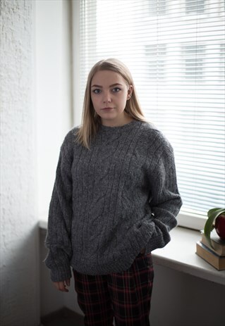 VINTAGE 90'S GREY MINIMALIST KNITTED JUMPER