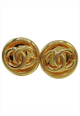Vintage Chanel CC Logo Earrings, Golden, with original box