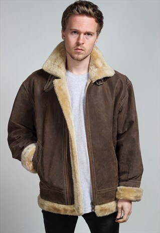 VINTAGE LEATHER AVIATOR FAUX FUR JACKET