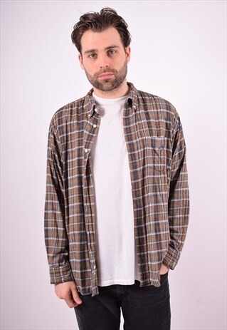 CHAPS RALPH LAUREN MENS VINTAGE SHIRT XL KHAKI CHECK 90'S
