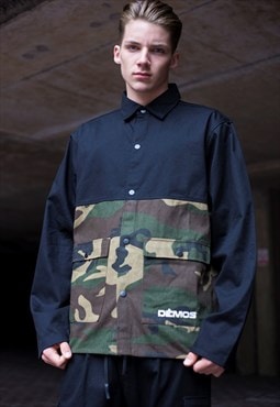 Black Camouflage Patchwork cargo shirt jacket Y2k