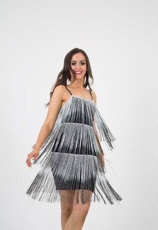 BLACK SPARKLE TASSEL DRESS