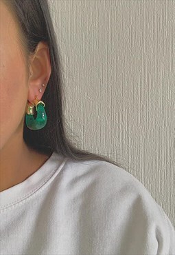 FARLEY. Jade Green Resin Chunky Hoop Earrings
