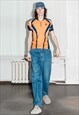 VINTAGE Y2K RAVE/ SPORTS ZIP-UP T-SHIRT IN CARROT ORANGE