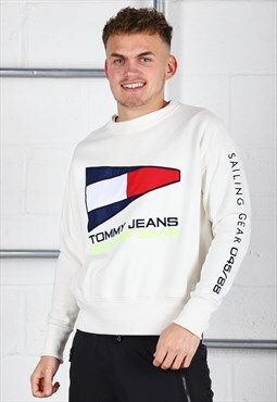 Vintage Tommy Hilfiger Sweatshirt Cream Lounge Jumper Small